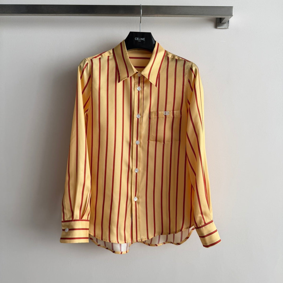 Celine 26SS Striped Shirt Yellow in Silk Fabric 849595