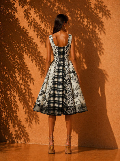 Zoey Sleeveless Ink-Wash Print Midi Dress