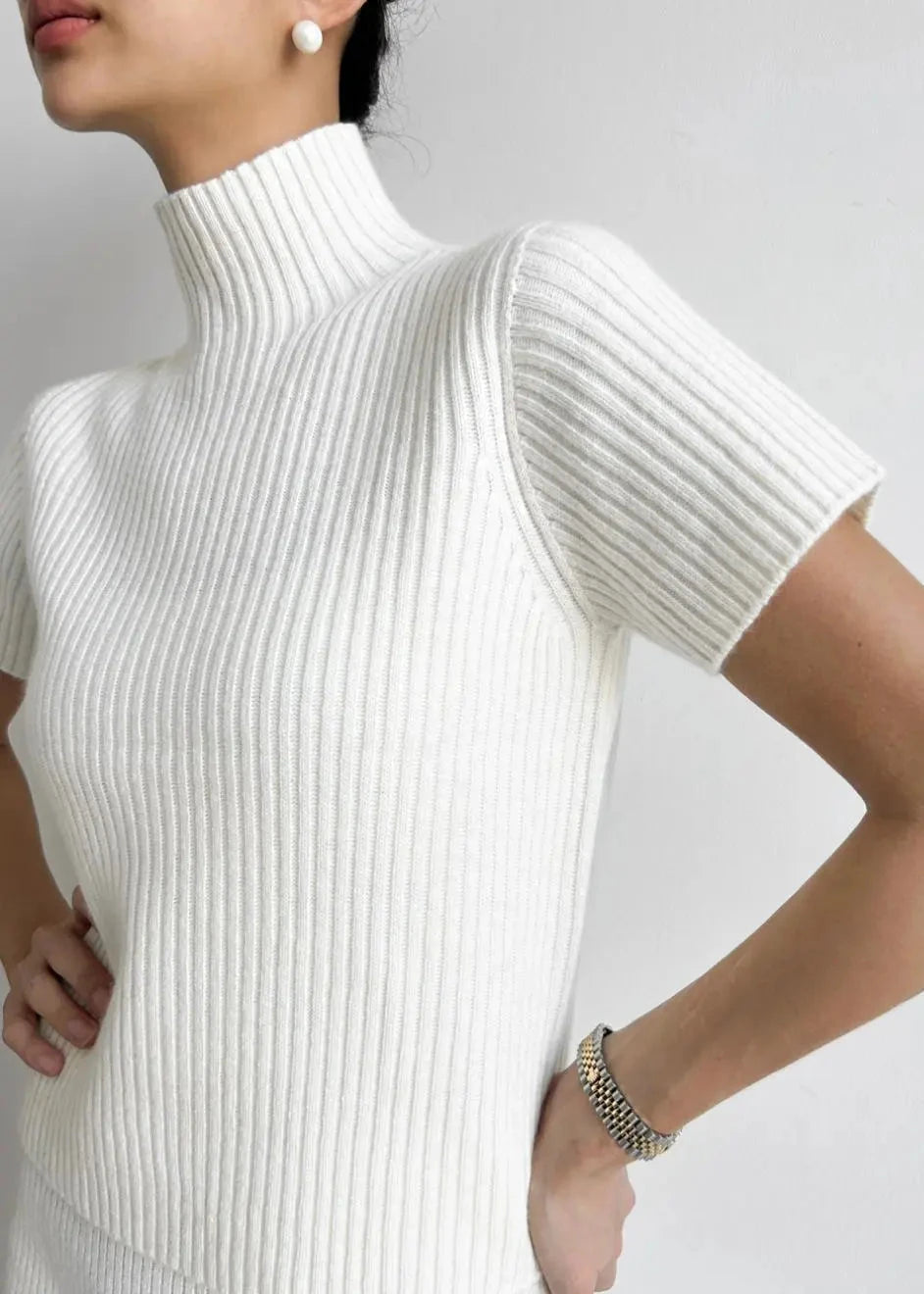 Two Piece Knit Set With Mock Neck And Skirt