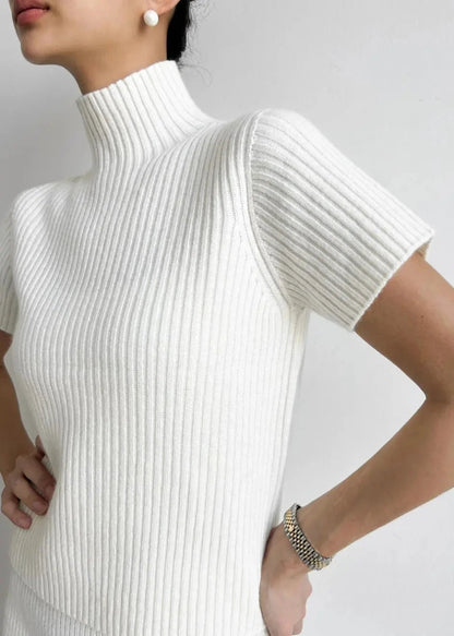 Two Piece Knit Set With Mock Neck And Skirt
