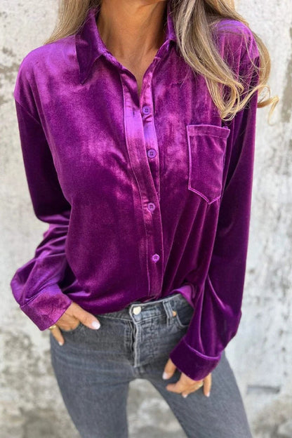 Women's Fashion Gold Velvet Lapel Shirt