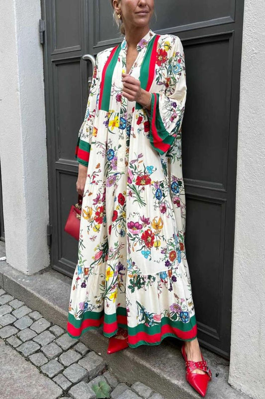 Resort Floral Print Bell Sleeve Maxi Dress