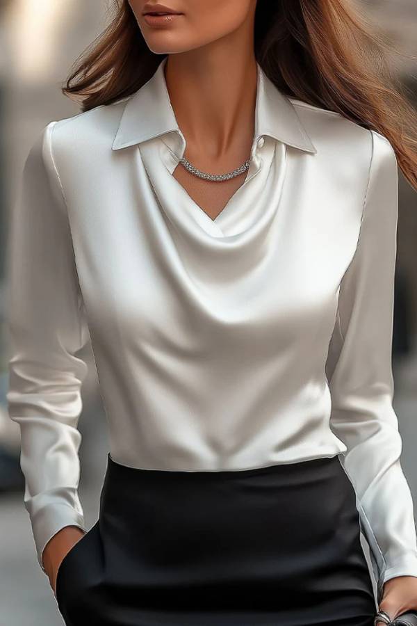 Temperamental Printed Simple Shirt Collar Ladies Top