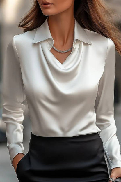 Temperamental Printed Simple Shirt Collar Ladies Top