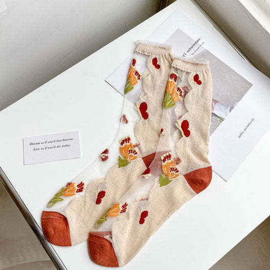 Rufia - Floral &amp; Animal Patterned Mid-Calf Socks