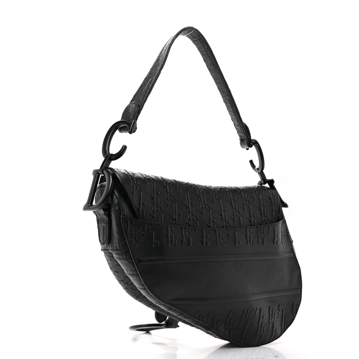 Calfskin Embossed Oblique Saddle Bag Black