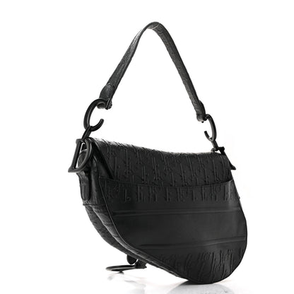Calfskin Embossed Oblique Saddle Bag Black