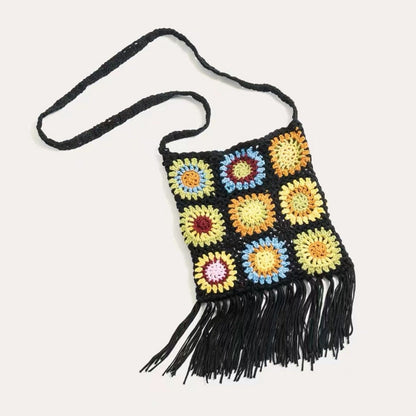 Crochet Granny Square Bag Grandma Grid Hand Hook Bag