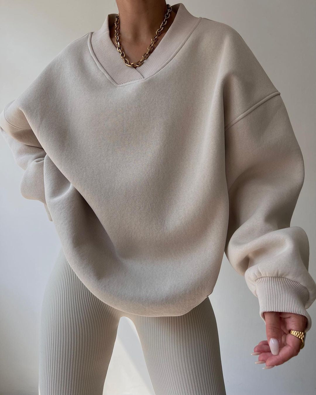 V Neck Oversized Sweatshirt Ultra Soft Fleece