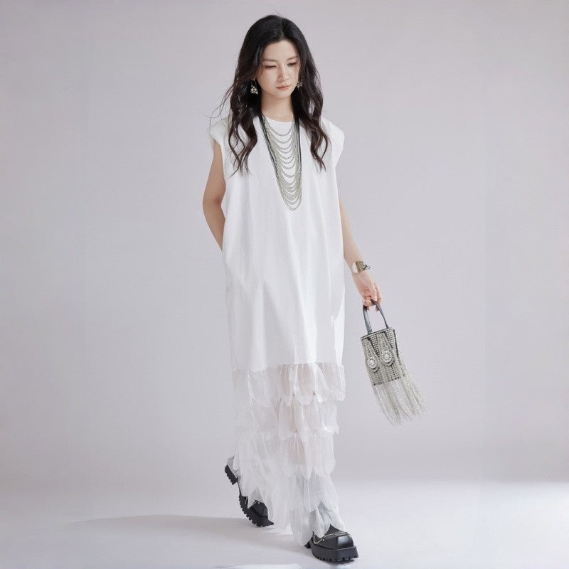 Feather Trim Midi Dress