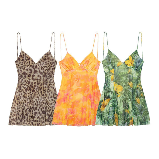 Troposa - Backless Mini Dress - Floral &amp; Leopard &amp; Leaf