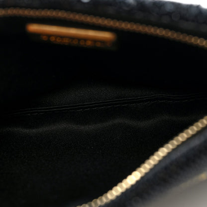 Sequin Do Not Disturb Minaudiere Clutch Black Gold