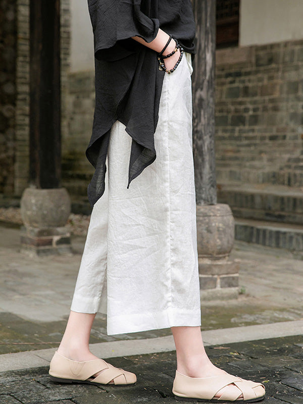 Simple Linen Column Elasticity Waist Bandage Pants