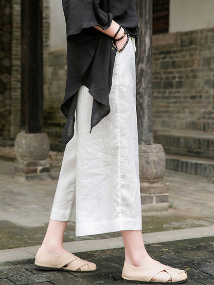Simple Linen Column Elasticity Waist Bandage Pants