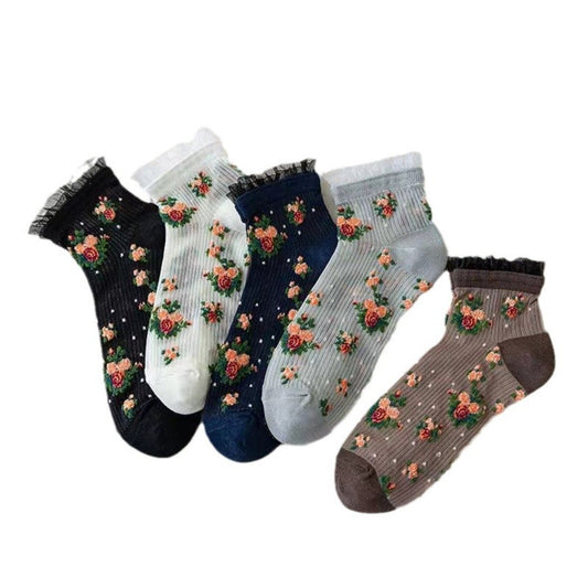 Rufia - Floral Lace Ankle Socks – 5 Colors