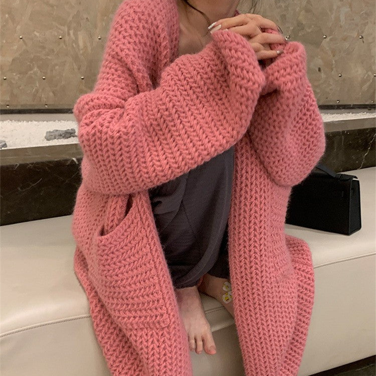 Solid Color Hollow Out Open Front Knit Cardigan