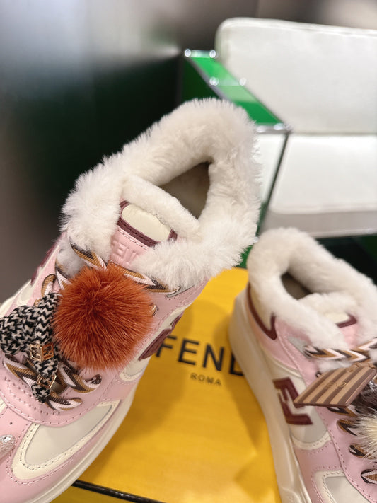 Fendi 2025 Match Platform Sneakers Pink White Leather Wool 562582