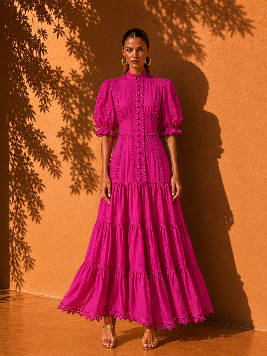 Allison Single-Breasted Embroidered Midi Dress