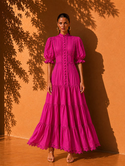 Allison Single-Breasted Embroidered Midi Dress