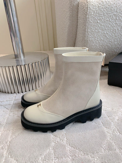 CC New Platform Ankle Boots Light Taupe Suede Sheepskin