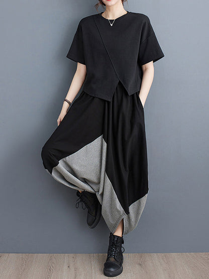 Harem Pants Irregular Clipping Split-Joint Casual Pants Bottoms Cropped Trousers
