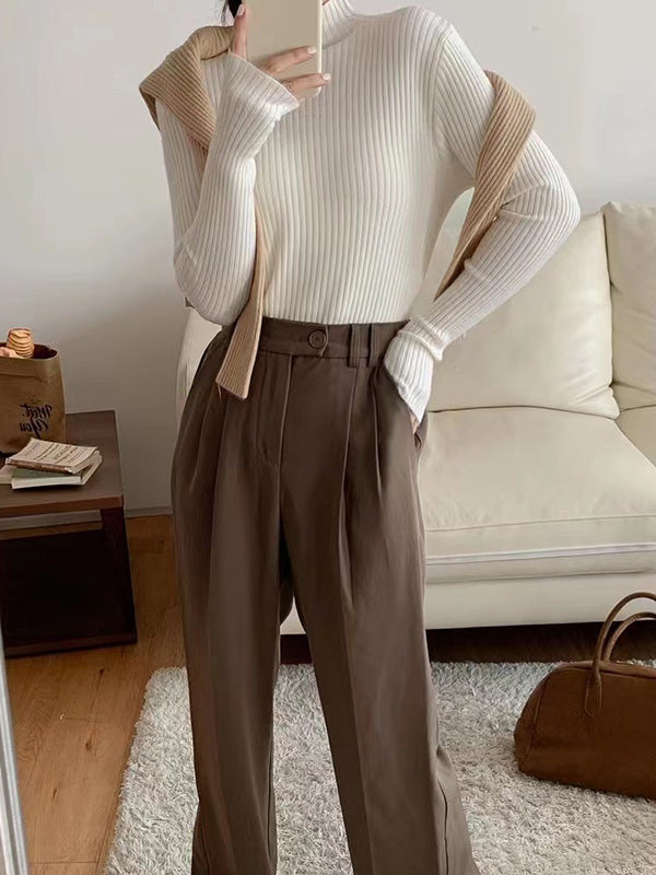Long Sleeves Skinny Solid Color Mock Neck Knitwear Pullovers Sweater Tops