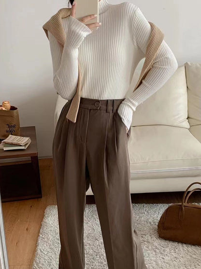 Long Sleeves Skinny Solid Color Mock Neck Knitwear Pullovers Sweater Tops