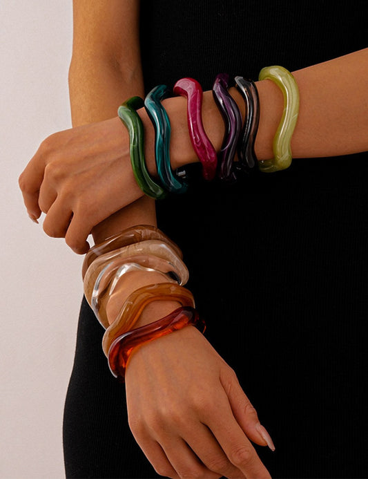 Wave Tie-Dye Geometric Open Acrylic Bracelets