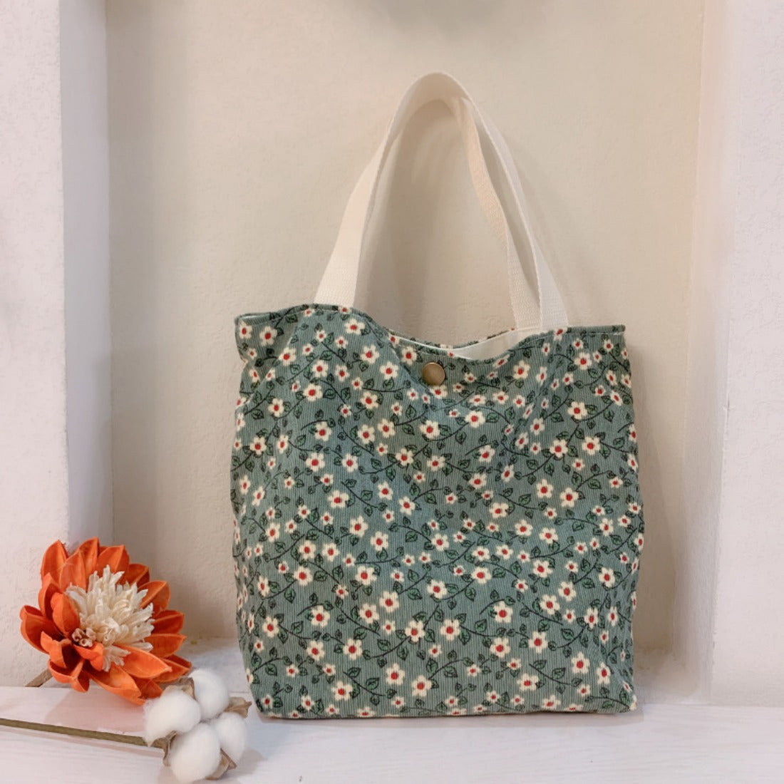 Cosbai - Floral Corduroy Handbag