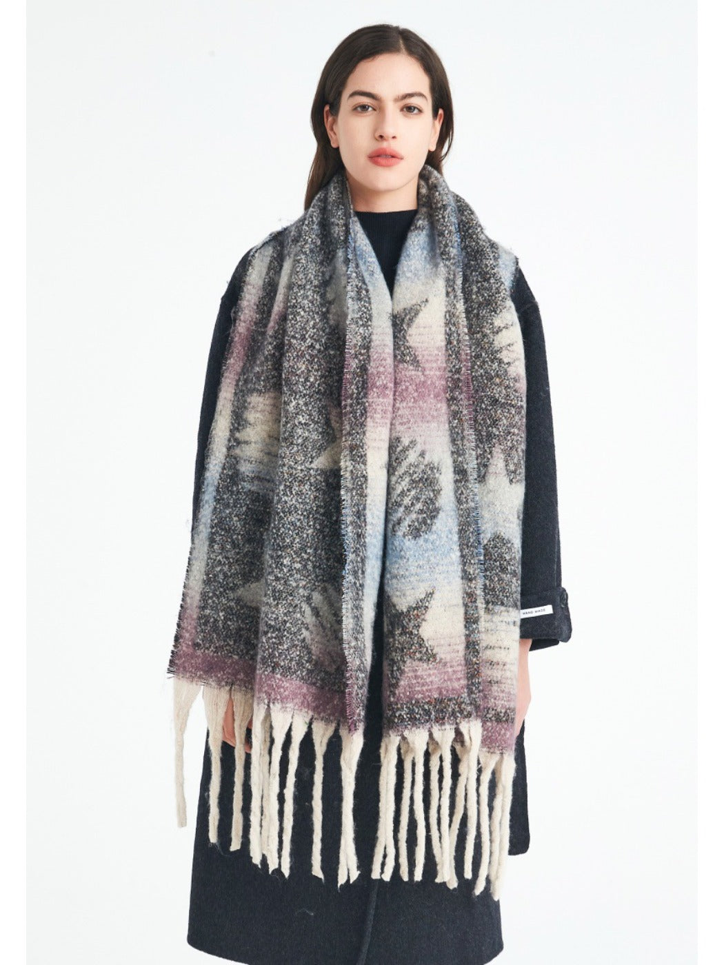 Scarvii - Winter Scarf with Star Jacquard and Tassels