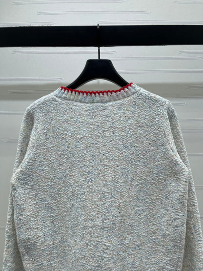 CC 26s Color-Blocked Woven Crew Neck Cardigan Grey Red 344112