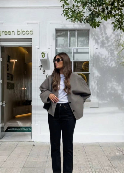 Minimalist V Neck Woolen Coat Wide Silhouette