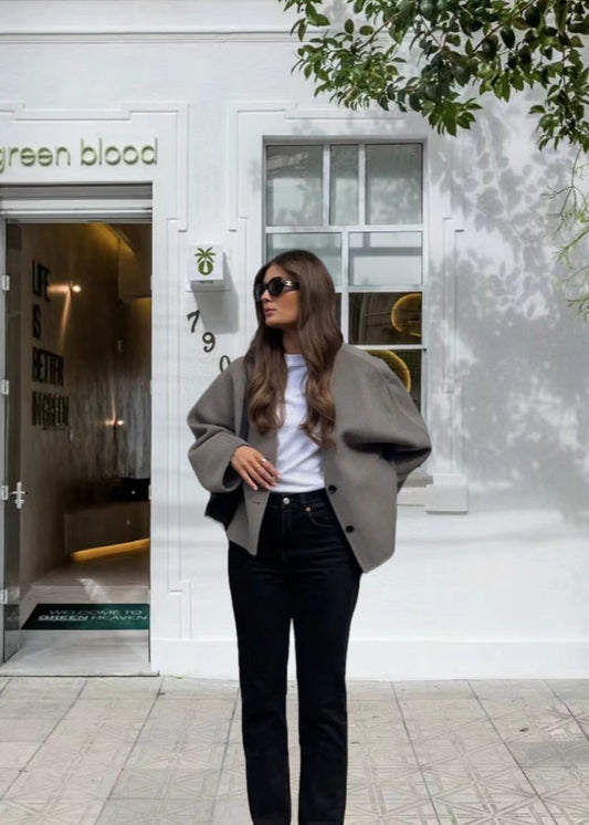 Minimalist V Neck Woolen Coat Wide Silhouette