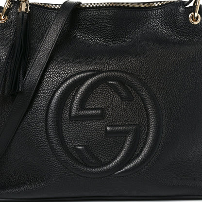 Pebbled Calfskin Large Soho Hobo Black