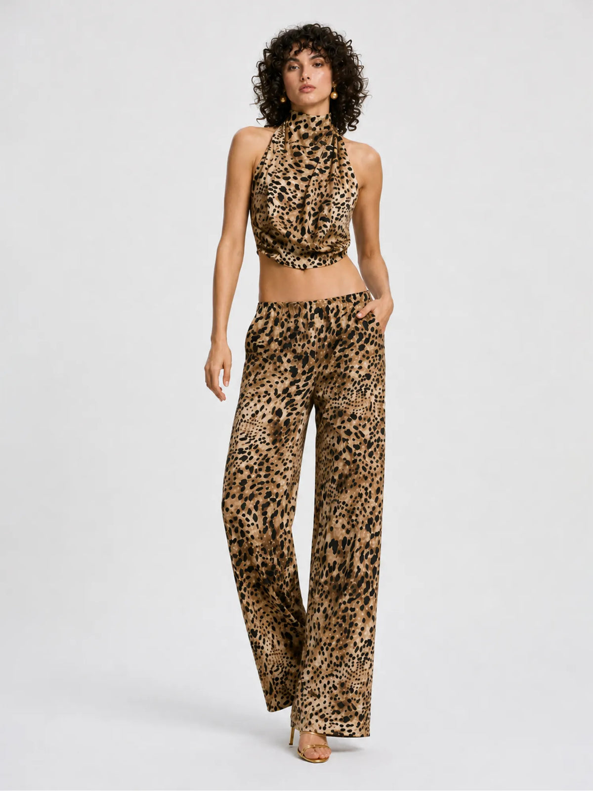 Rosamund Leopard-print Halter Top and Pants Set