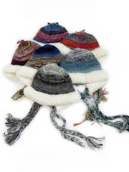 Haila - Rainbow Colorblock Knit Earflap Beanie