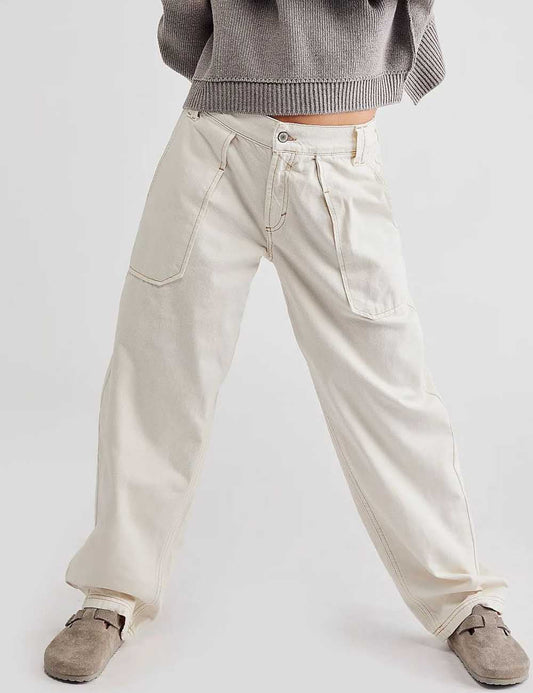Casual Mid Waist Solid Color Denim Pants