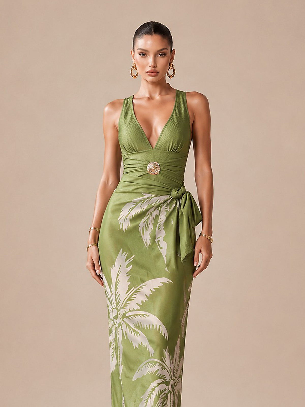 Victoria Printed Swimsuit Set In Green