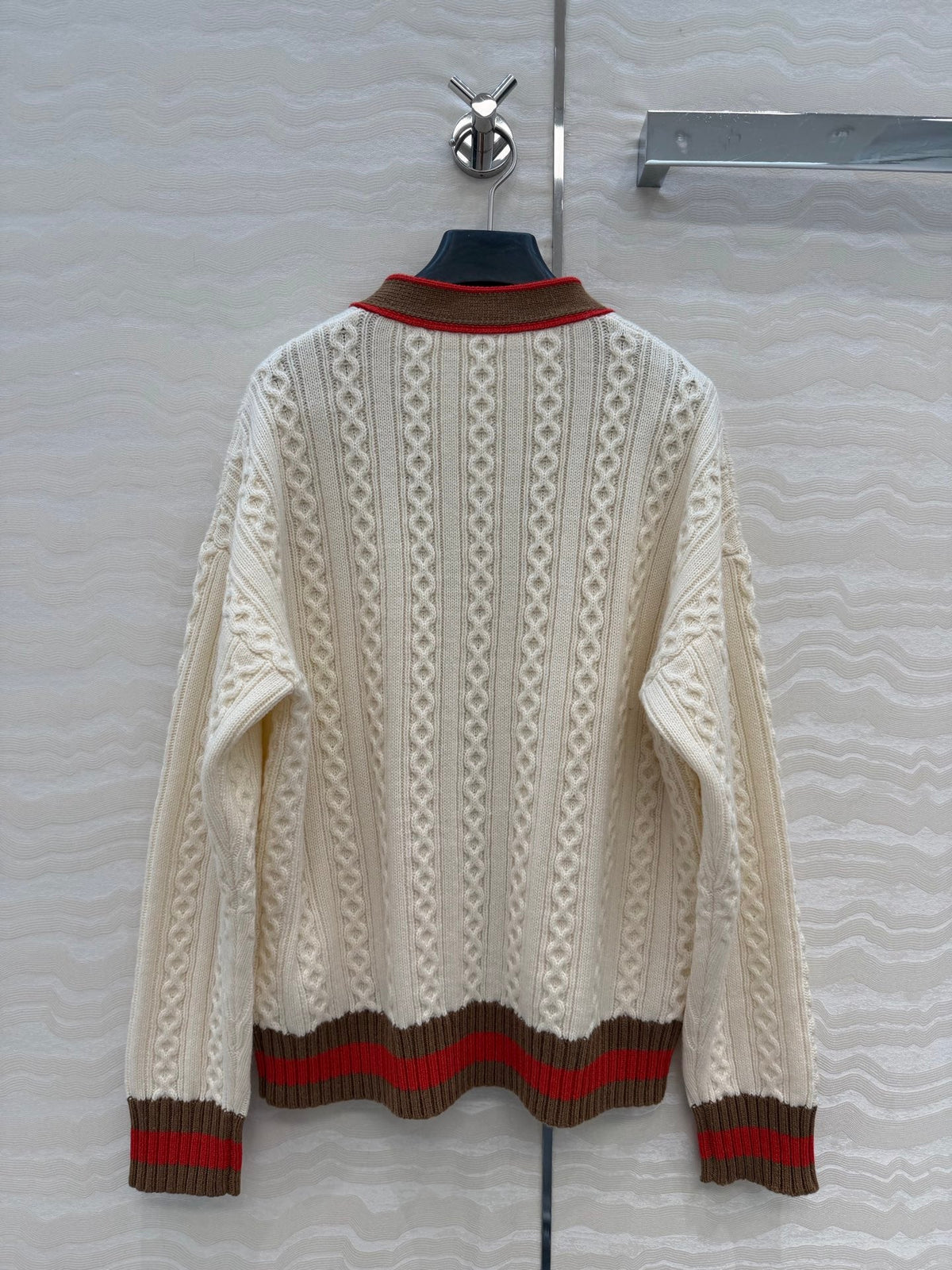 CC Spring 26 Cardigan White Brown Red Wool 342796