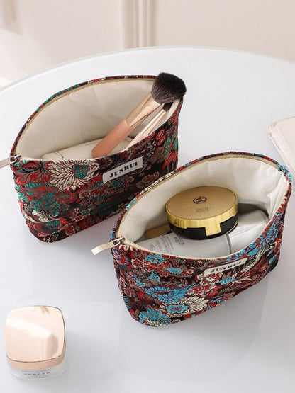Cosbai - Zipper Makeup Pouch Bag with Floral Patterns