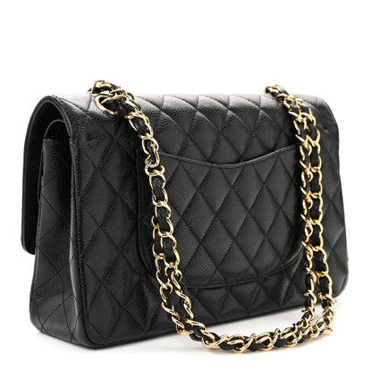Caviar Quilted Medium Double Flap Black