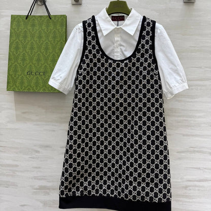Gucci 25 Two-piece Dress Black White Jacquard Fabric