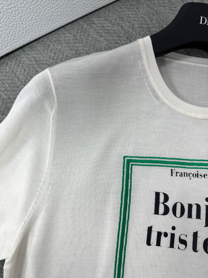 CD Book Cover Short-Sleeved Sweater White Green Silk 349496