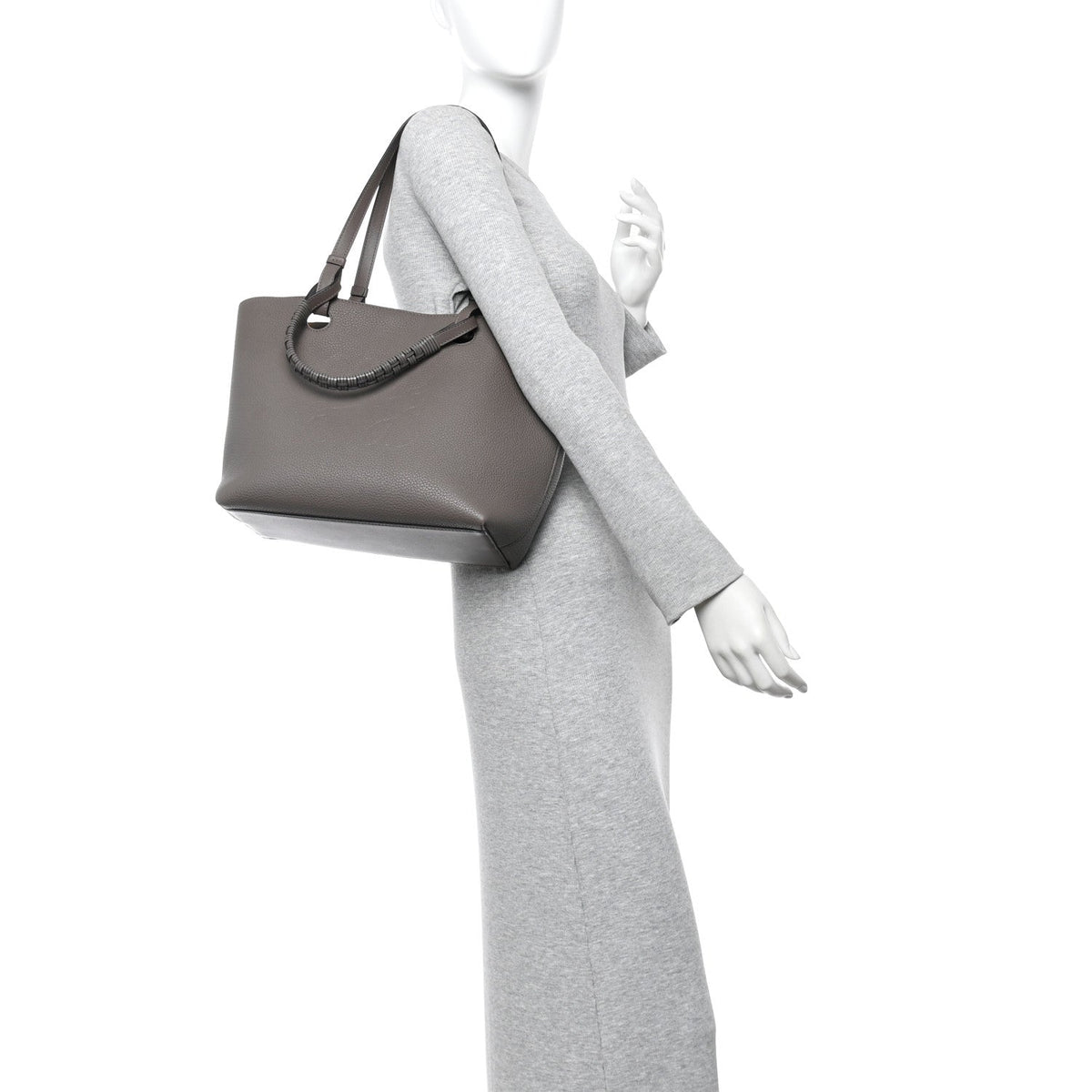 Grained Calfskin Small Anagram Tote Dark Taupe