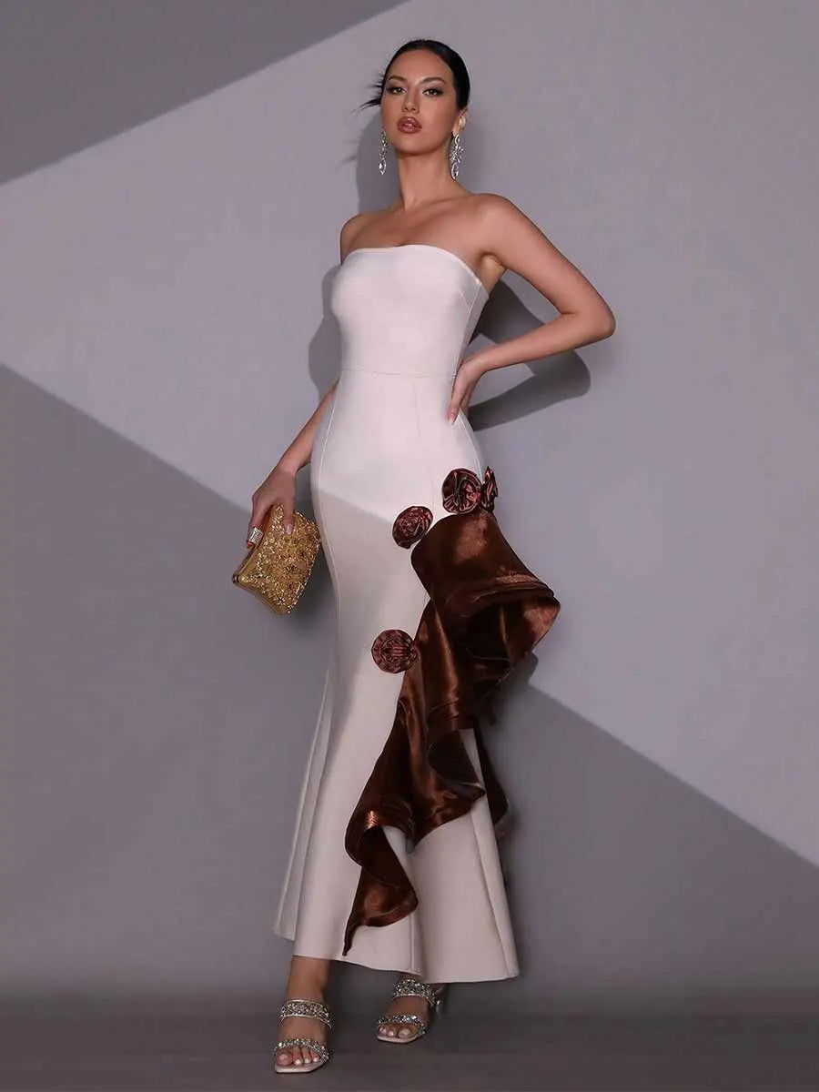 Helena Strapless Patchwork Floral Maxi Dress