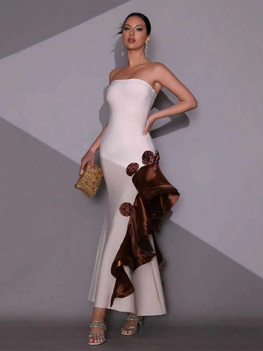 Helena Strapless Patchwork Floral Maxi Dress