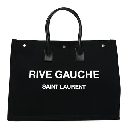 Linen Calfskin Rive Gauche Tote Black
