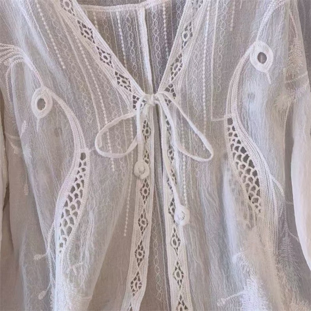 Crosa - Embroidered Lace Knit Cardigan Cover-Up