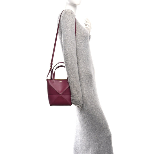 Shiny Calfskin Mini Puzzle Fold Tote Dark Burgundy