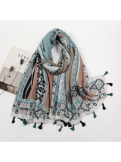 Sscarvii - Bohemian Tassel Print Scarf